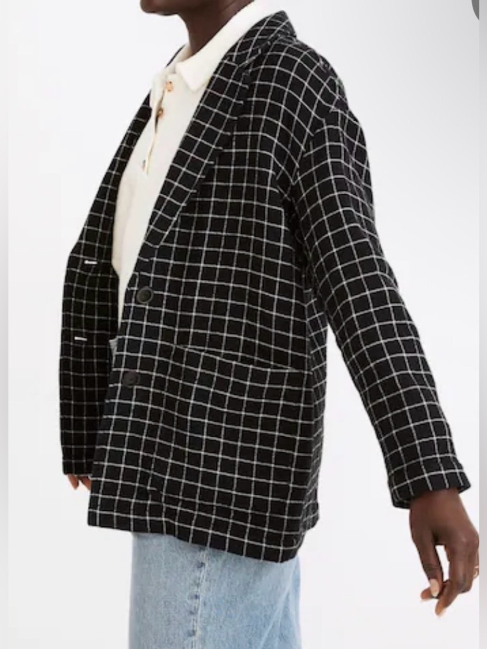 Madewell Cotton Waffleback Shaw Blazer in Windowpane Check Black - NWT - Size L
